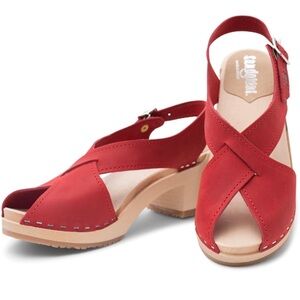 Sandgrens Morocco Clog Sandal size 37 Red 2 5/8” heel